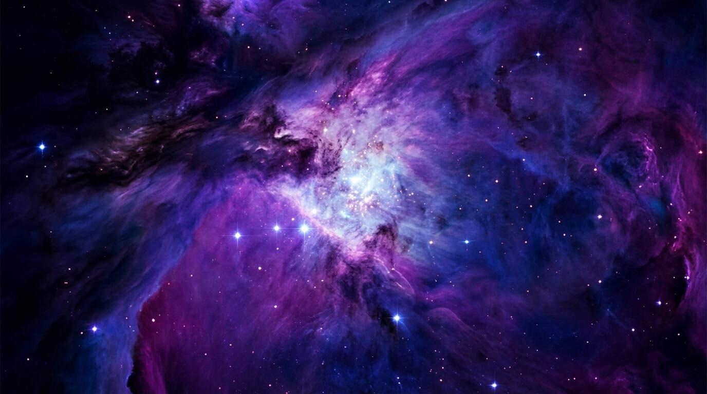 Cosmic nebula generated by Nano Banana Pro showing purple and blue gas clouds with star clusters in deep space