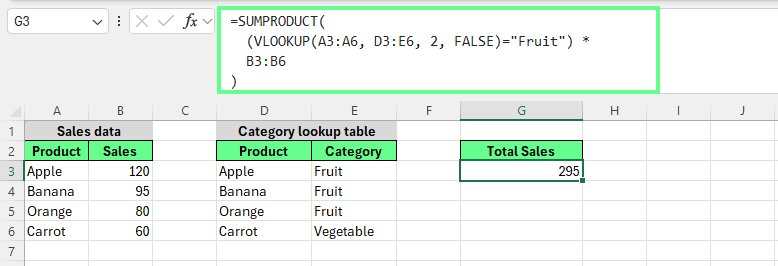 Combining SUMPRODUCT with VLOOKUP