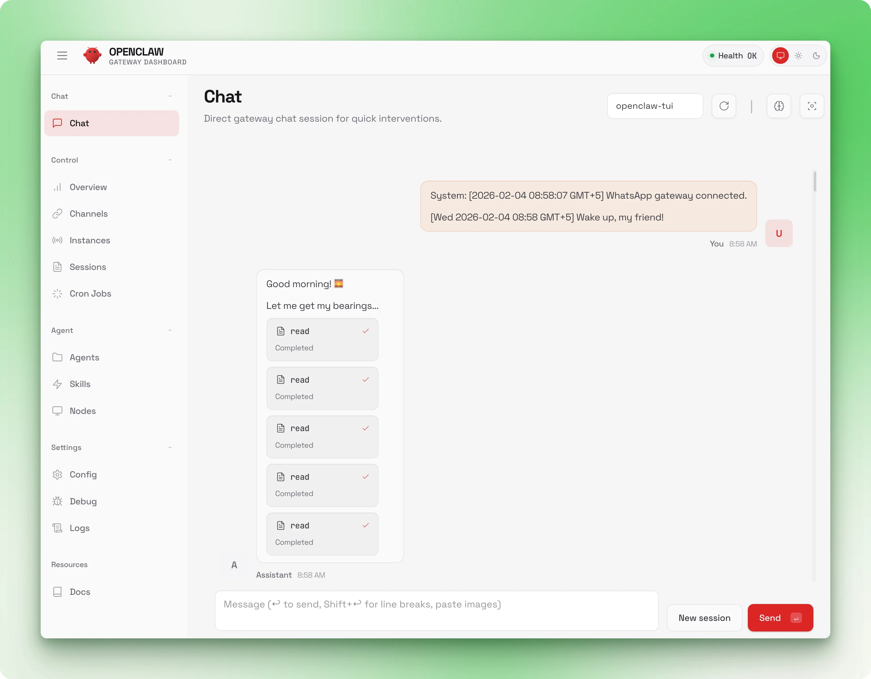 OpenClaw web dashboard