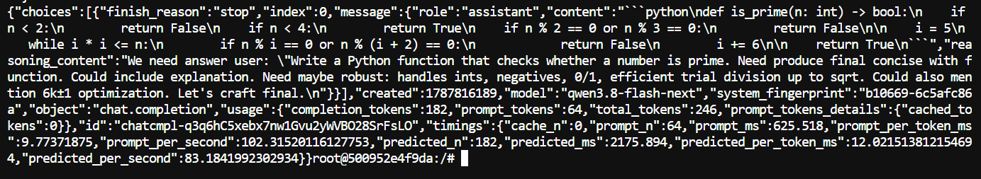Testing the Qwen3.8-Flash-Next using CURL