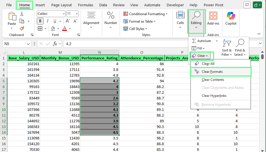 Clear the formatting in Excel.