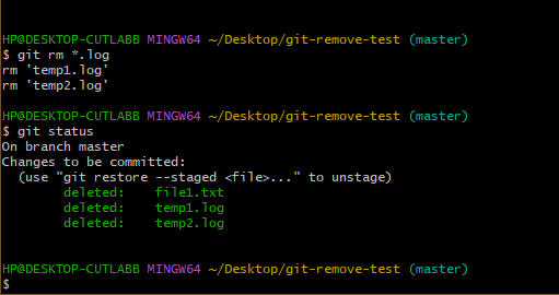 Deleting multiple files with one git rm command.