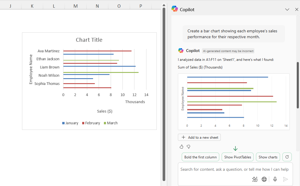 Visualizing the data with Copilot  in Excel