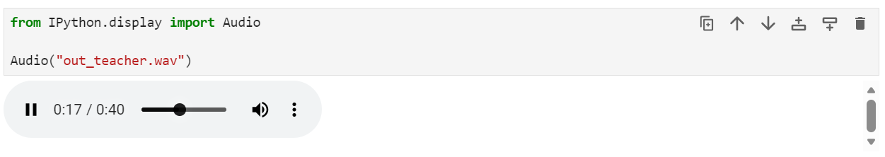 Listening generated audio in the Jupyter notebook.