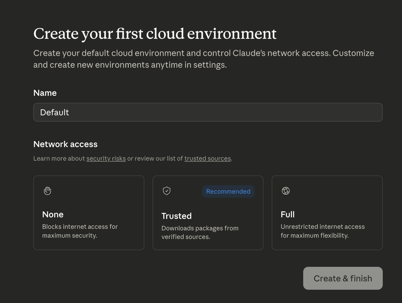 Create cloud environment