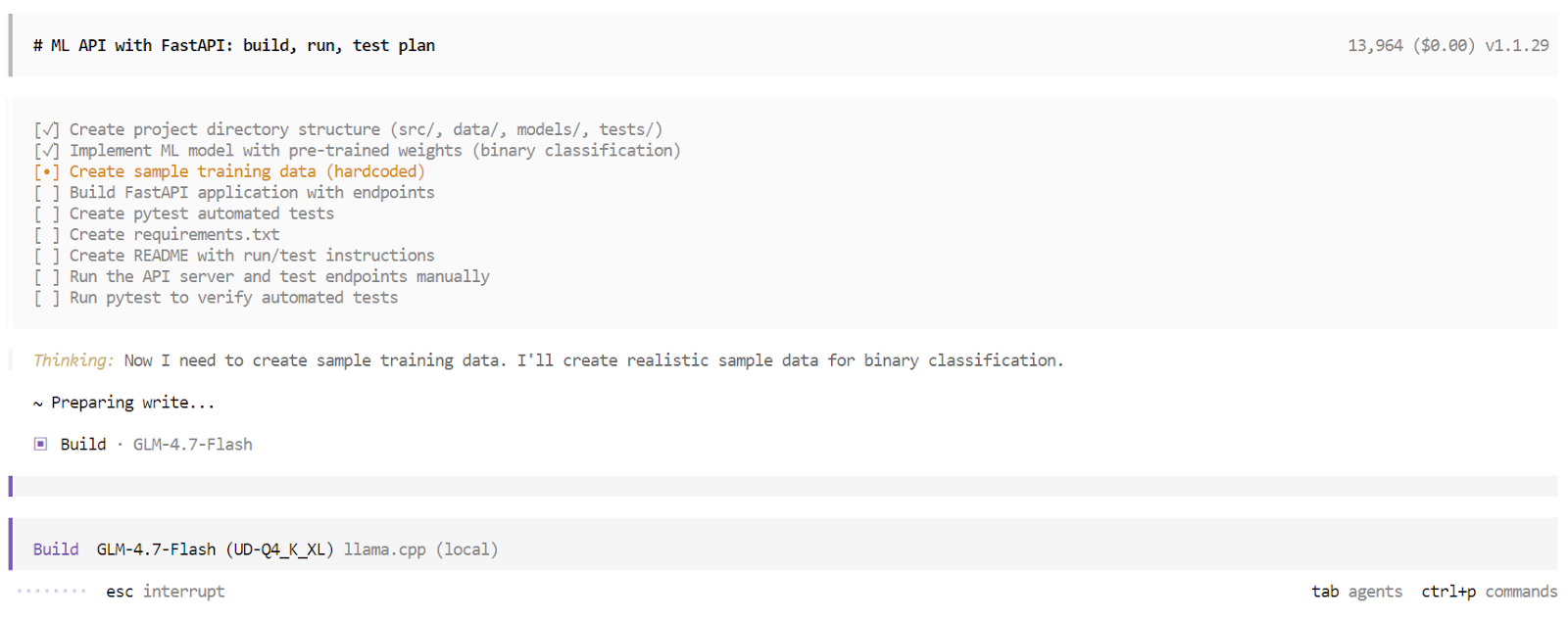 Build mode in the opencode using the GLM 4.7 flash model