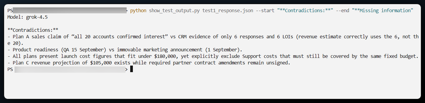 Grok 4.5 output identifying a conflict between sales claims and CRM records