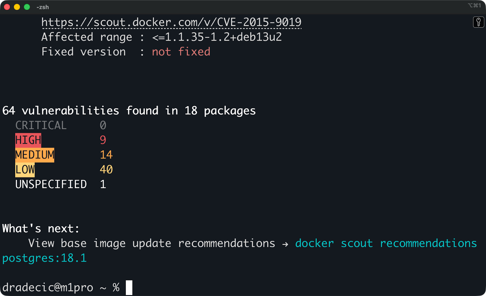 Scan results for Postgres 18.1 image