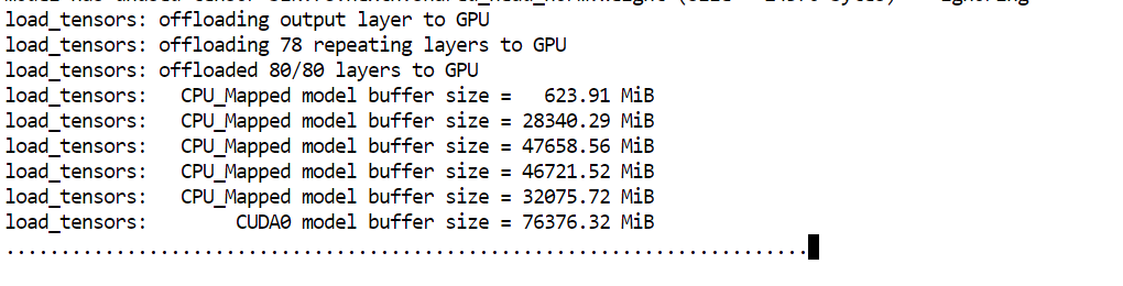 llama.cpp server: loading the model into the GPU and CPU memory