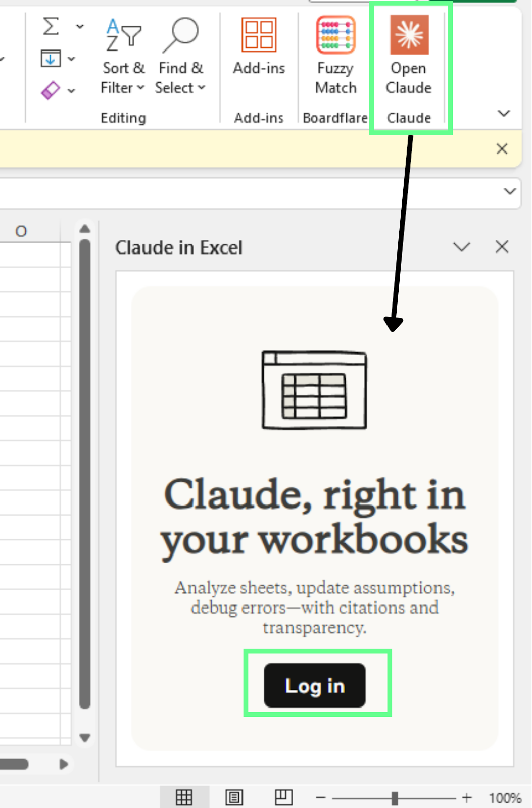 Log in to the Claude account in Excel.