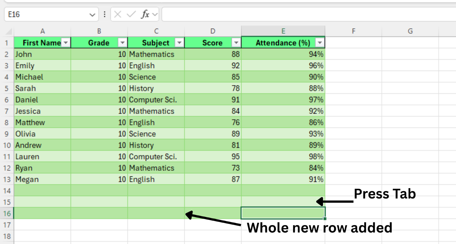 Alternate row color remain consistent when new row added in Excel table.