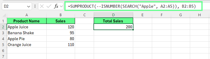 Combining SUMPRODUCT with SEARCH