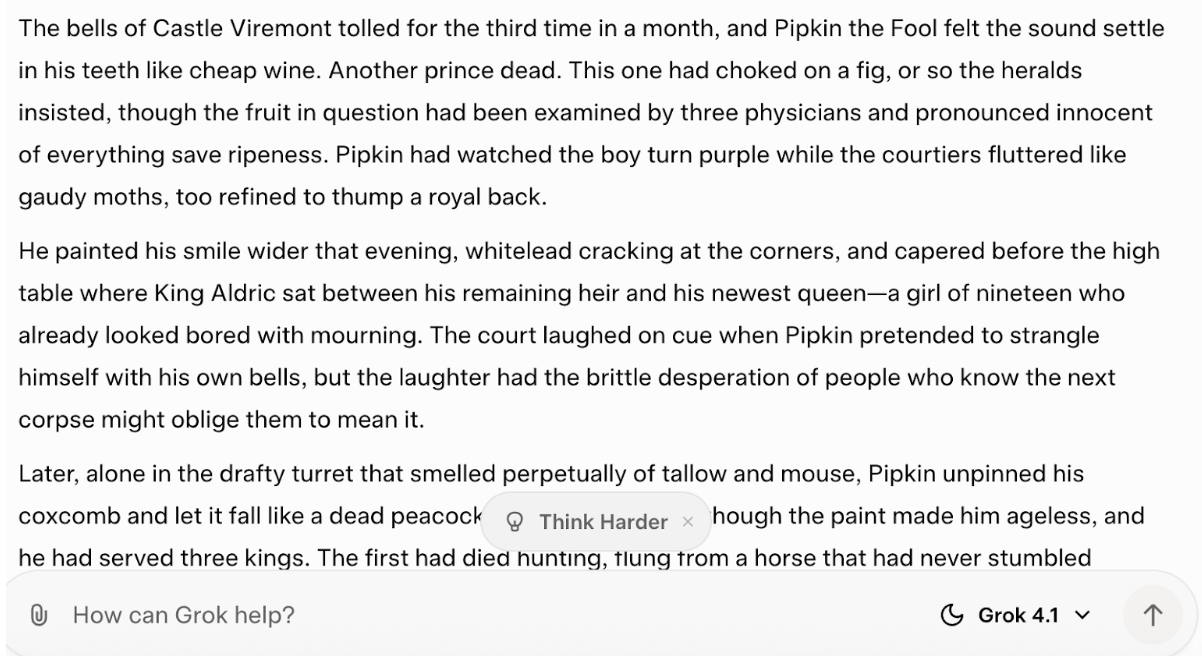 Grok 4.1 creative writing response example