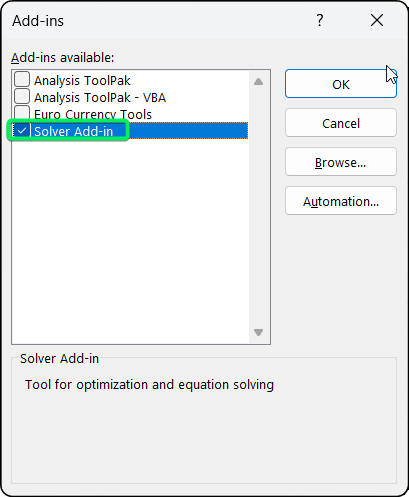Install Excel Solver on Windows