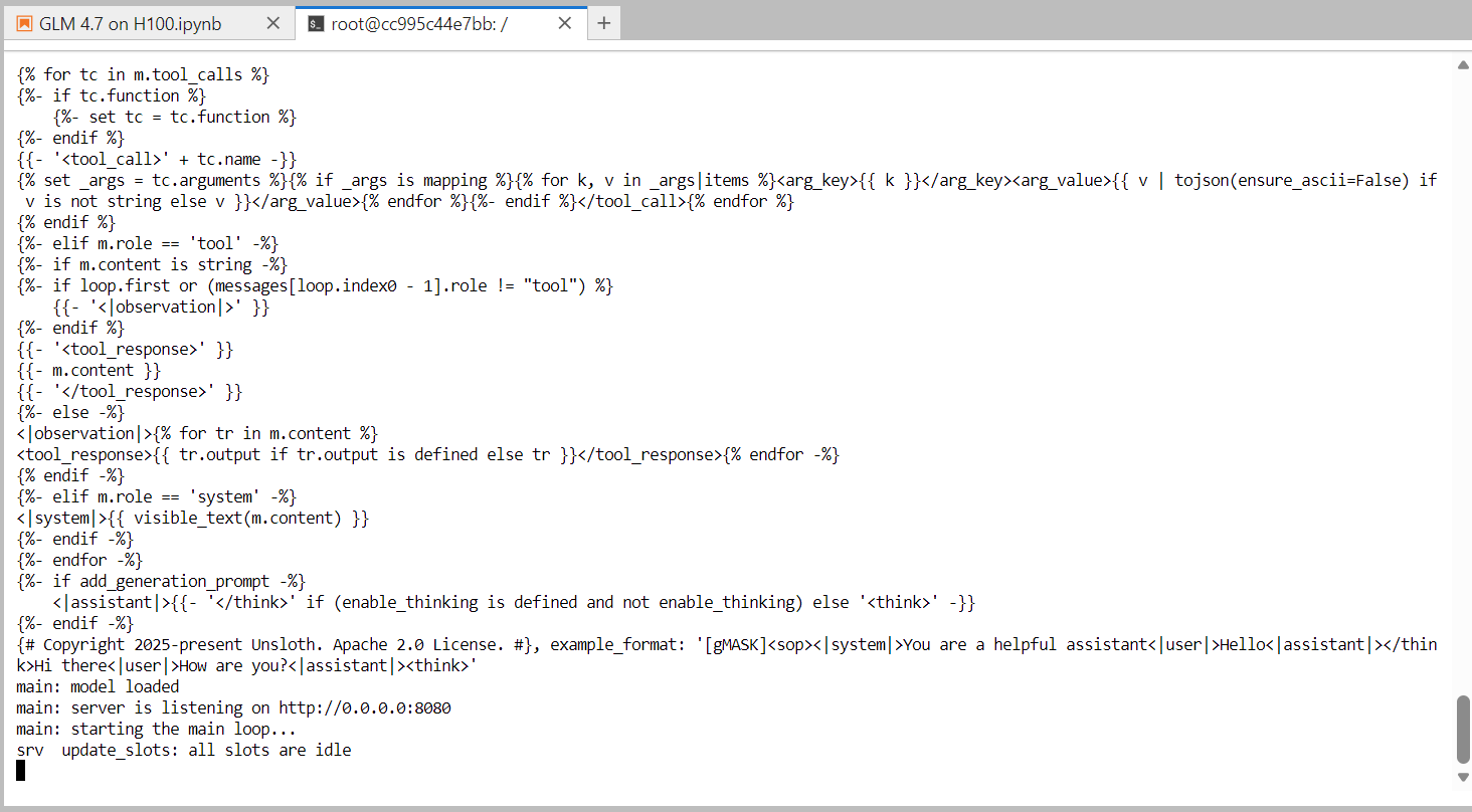 GLM 4.7 llama.cpp server is running