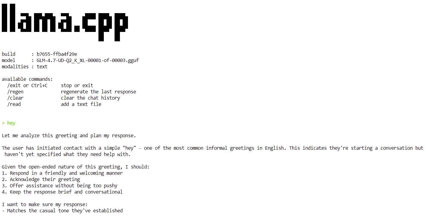 llama.cpp CLI interface in the terminal