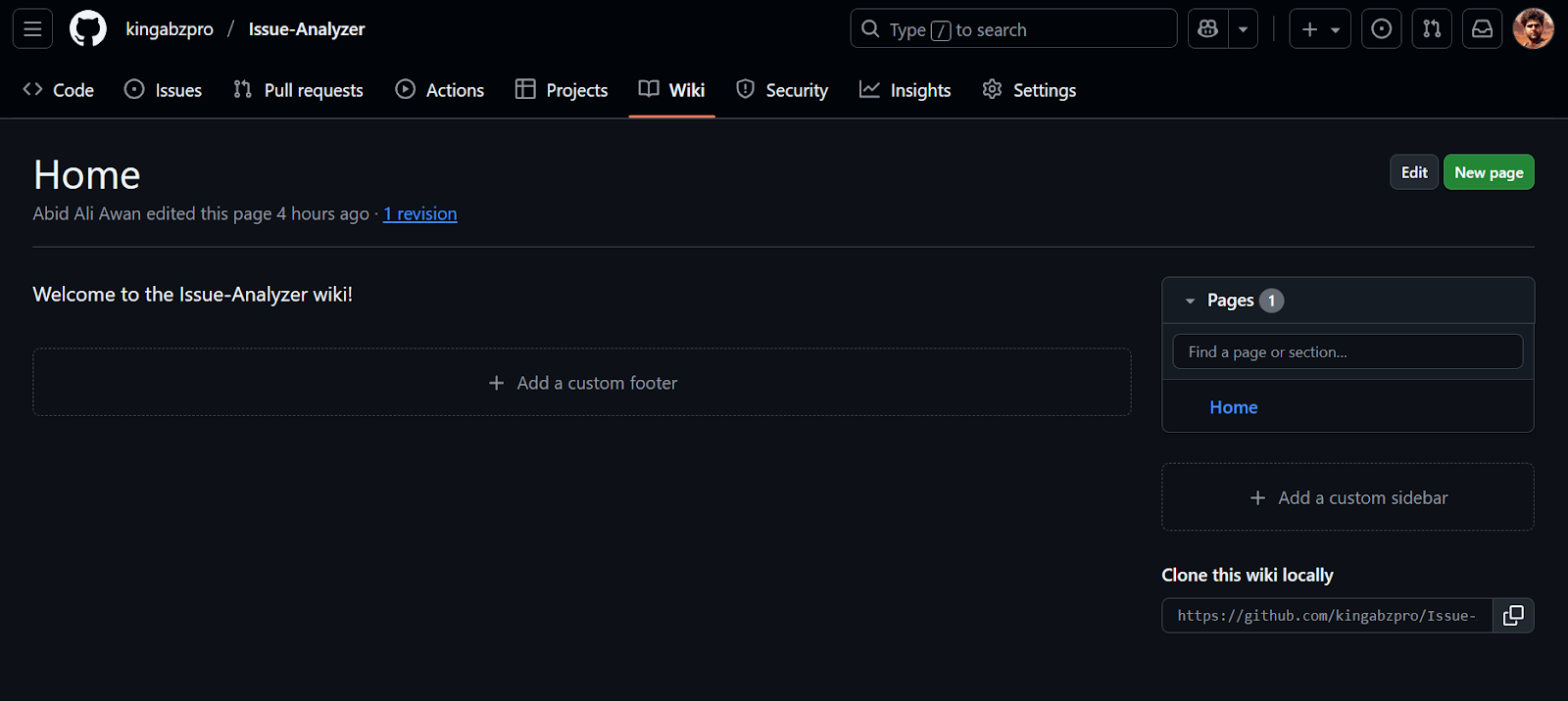 Create the first page in the GitHub wiki