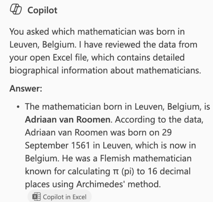 Comment Copilot dans Excel répond à une question