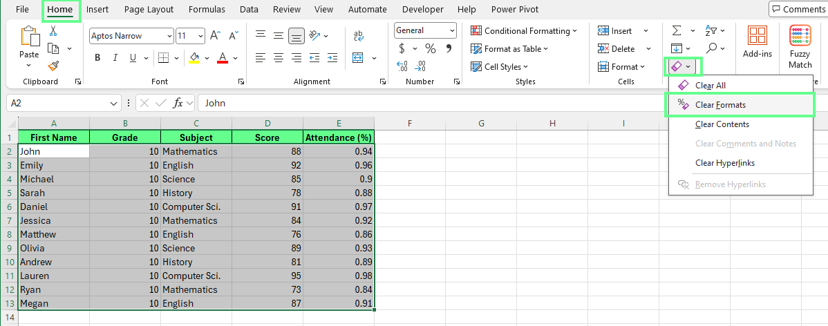 Remove the alternate color using the Clear Formats button.