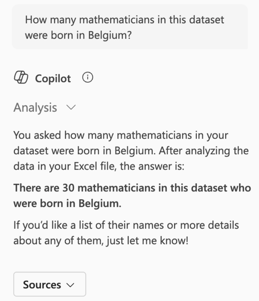 Copilot dans Excel : réponse correcte