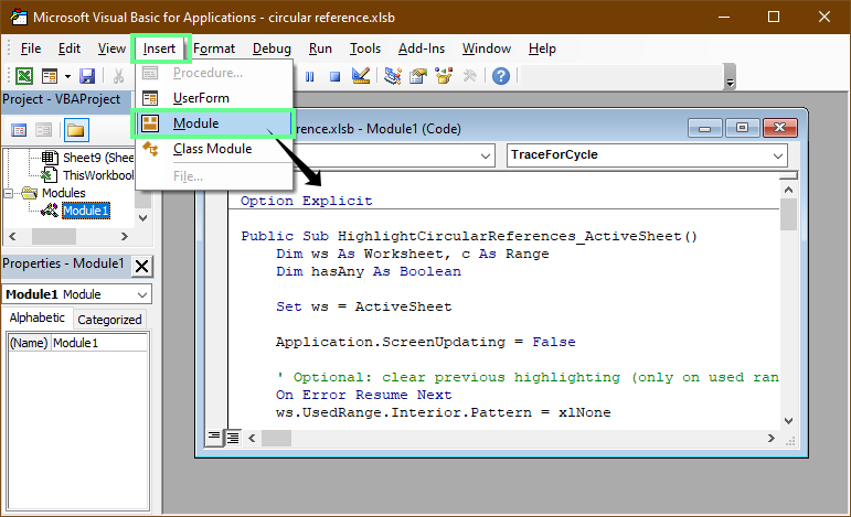 Utiliza macros VBA para identificar las celdas con referencias circulares en Excel.