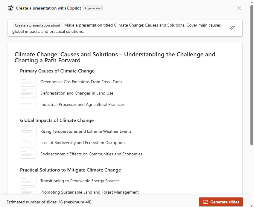 Generate Slides with Copilot PowerPoint