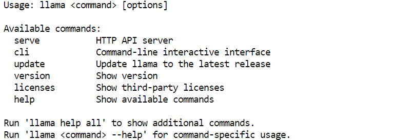 llama.cpp help menu