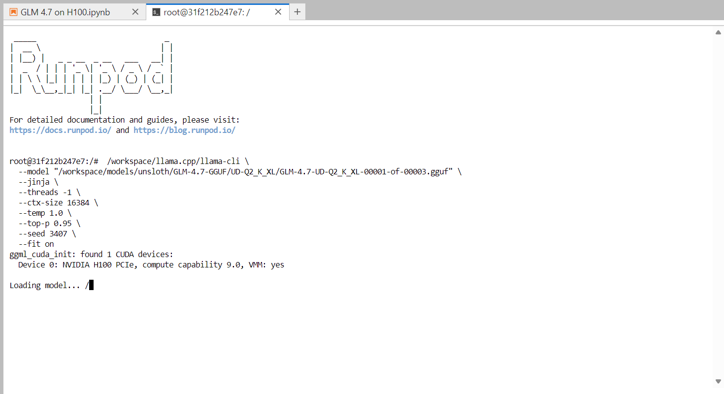 running the GLM 4.7 using the llama-cli