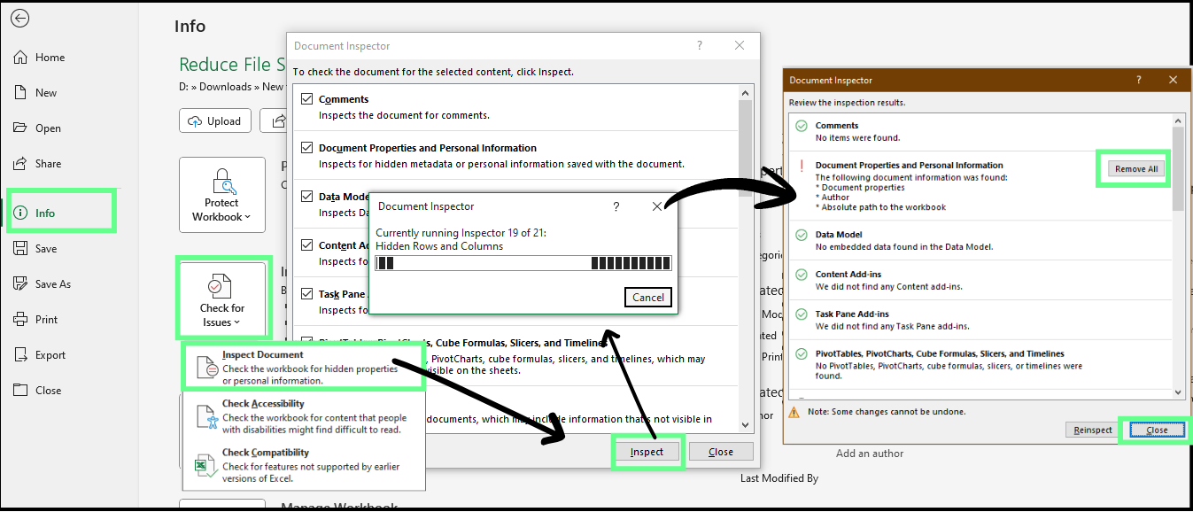 Removing metadata from Excel file.