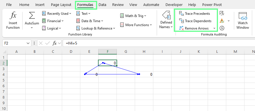 Trace Precedents and Trace Dependents in Excel