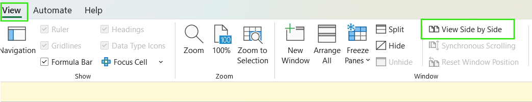 View Side by Side tool in Excel