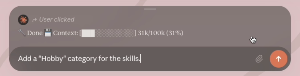 Prompting Claude Imagine to add a new skill category.