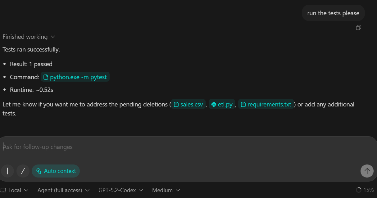 test ran successfully.