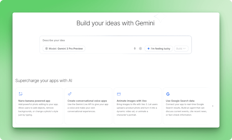 AI Studio Build mode landing page