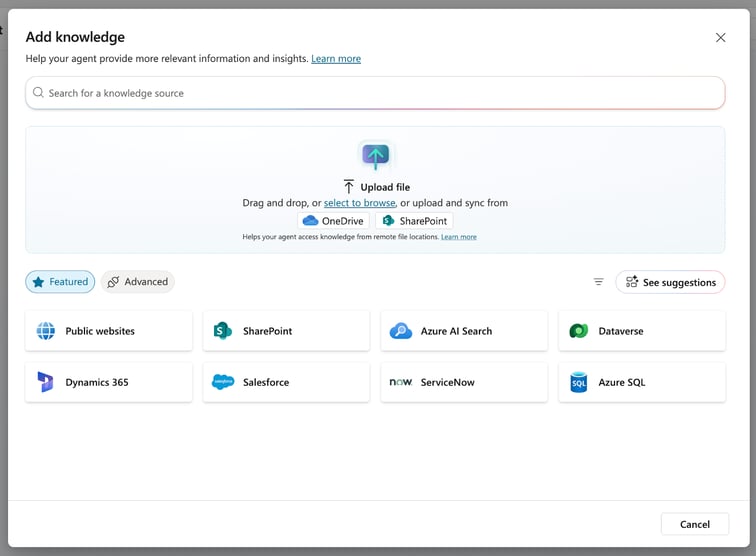 Microsoft Copilot Agent add knowledge
