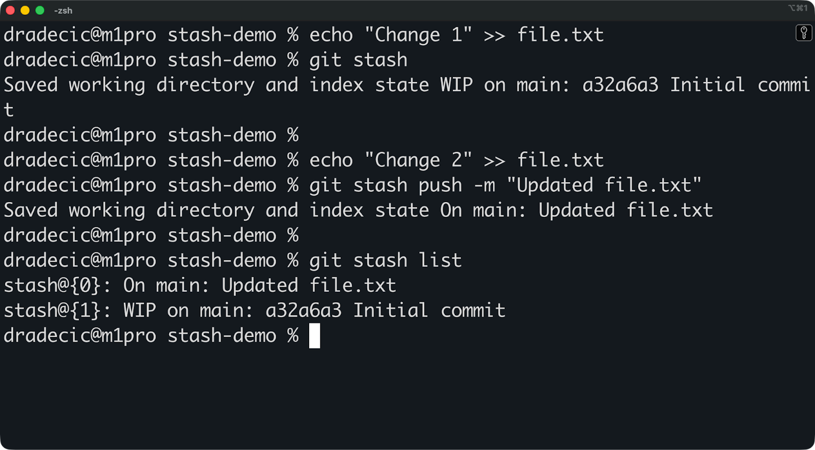 Image 2 - Git stash with and without a message