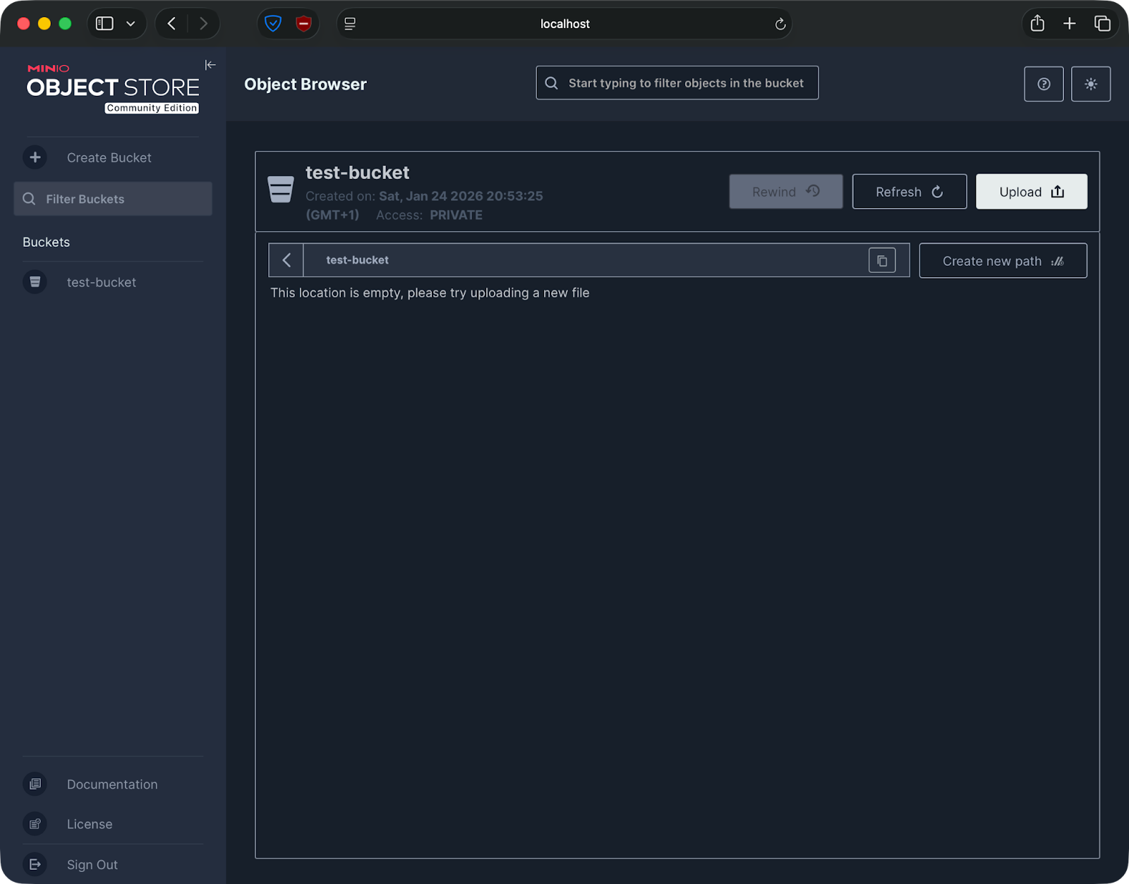 Image 5 - Creating a bucket through MinIO web UI