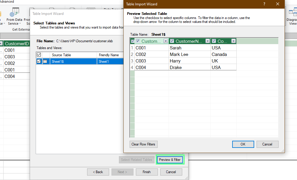 Preview the selected data in Power Pivot Excel