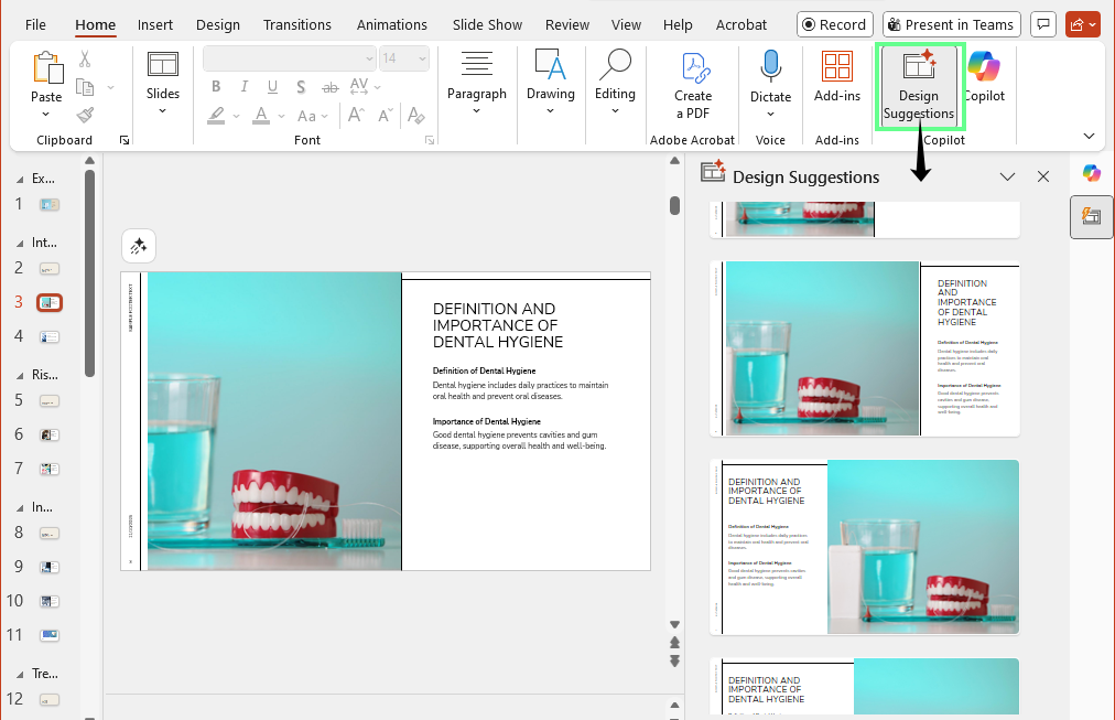 Design suggestions in PowerPoint