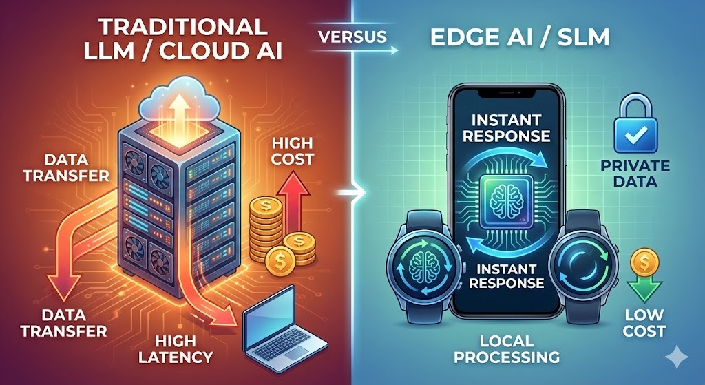 LLM traditionnel / IA cloud vs IA de pointe / SLM