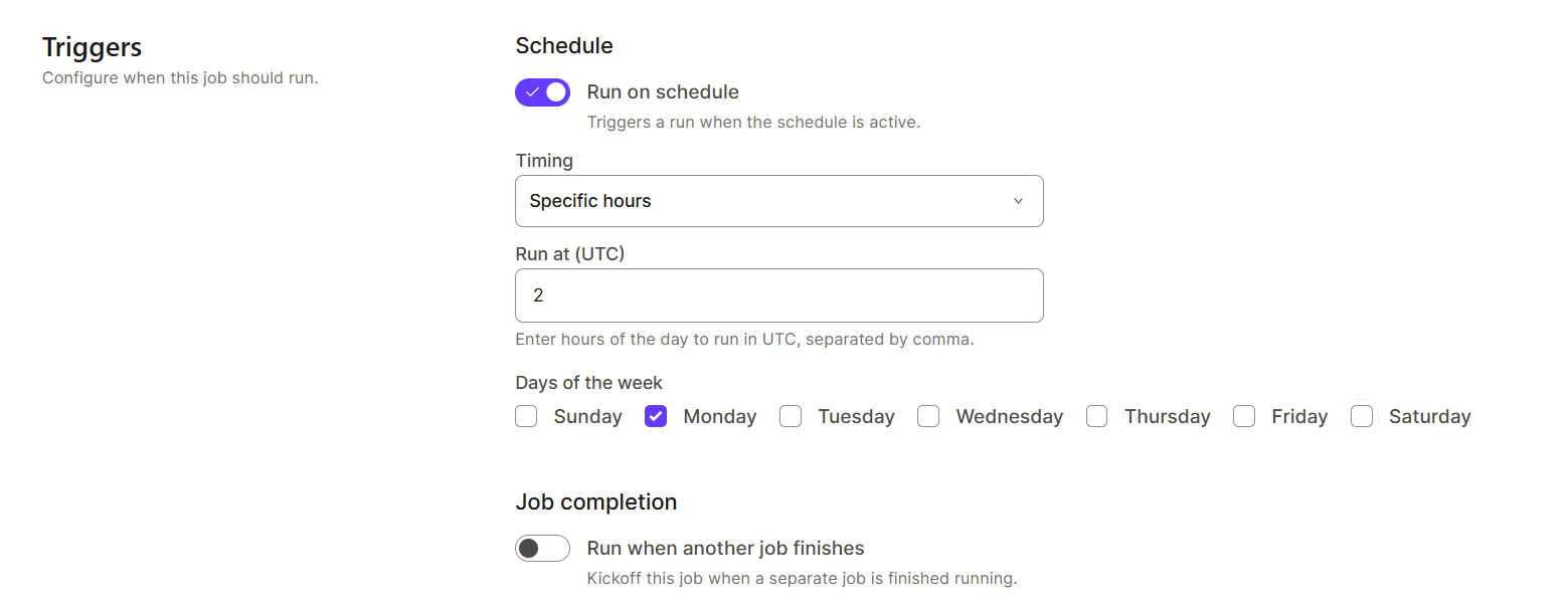 dbt Cloud job schedule triggers
