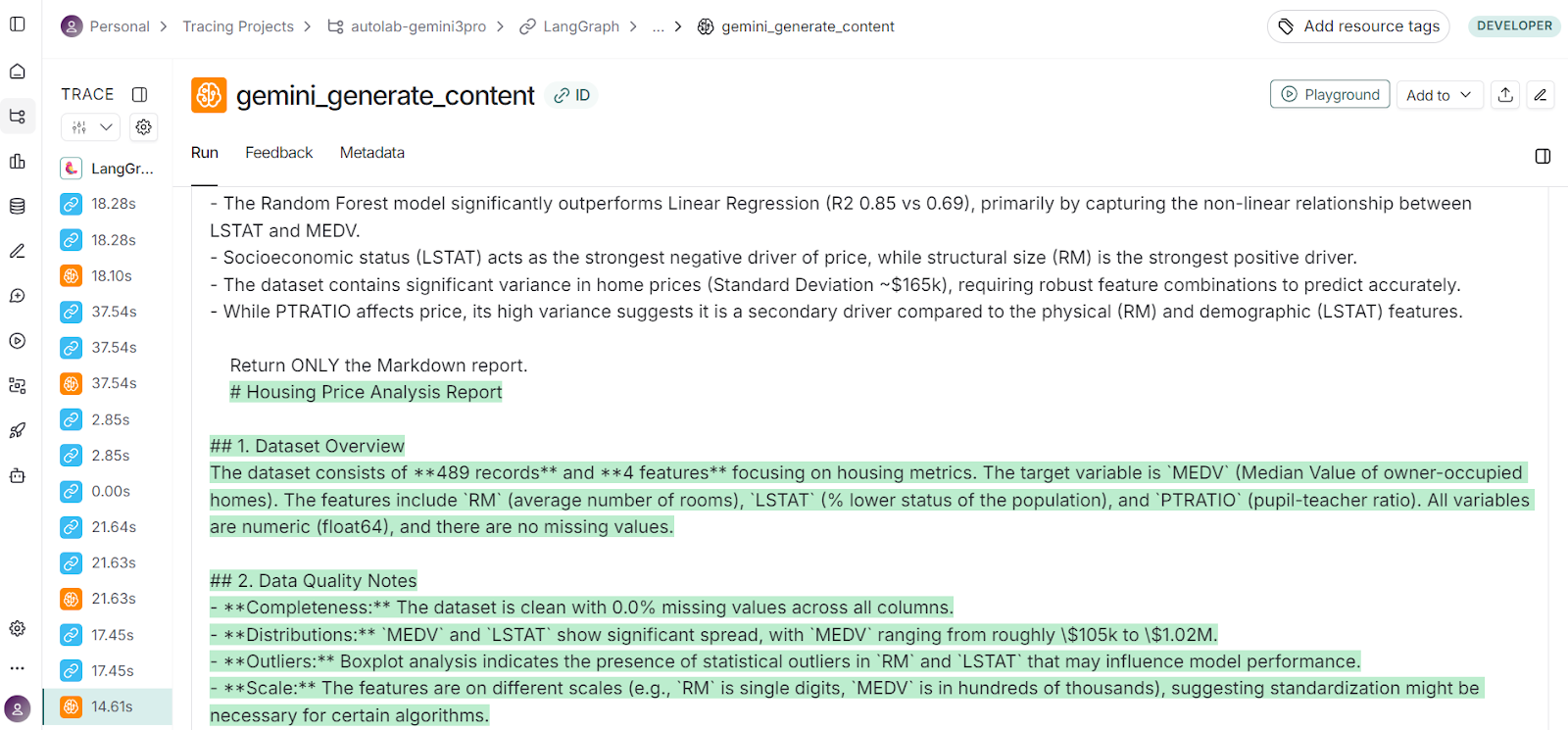 Final Output of the app in the Langsmith