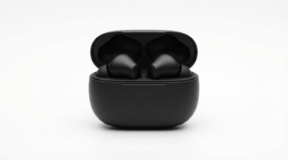 Auricolari wireless premium vista frontale, fotografia prodotto professionale con illuminazione da studio pulita generata da Nano Banana Pro