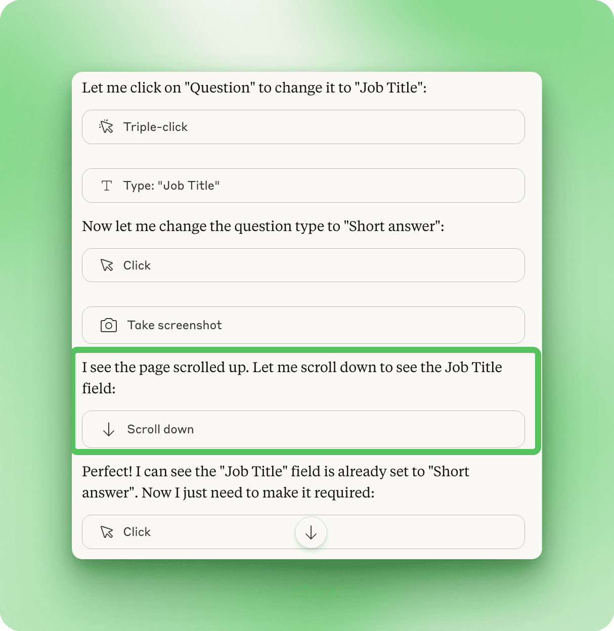 Claude configures fields