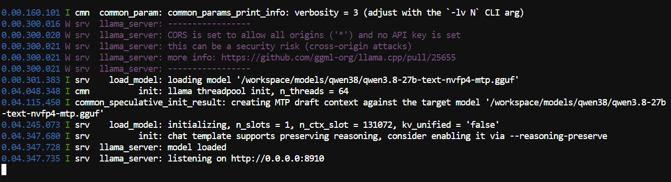Serving the Qwen3.8-27B-NVFP4-MTP-GGUF using the llama.cpp