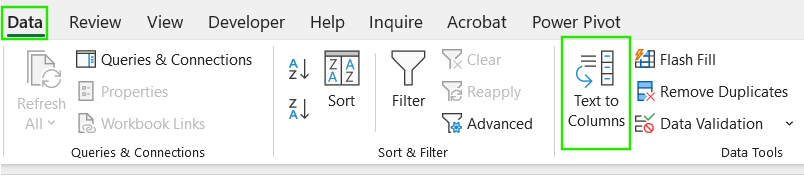 Text to Columns option in Excel.