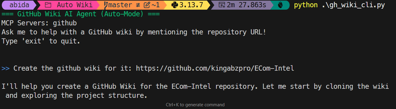Testing GitHub Wiki Agent CLI app