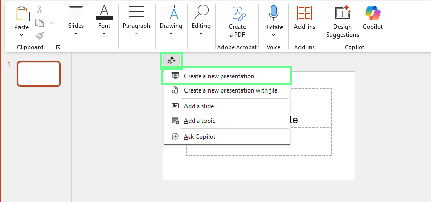 Create a new presentation in Copilot PowerPoint