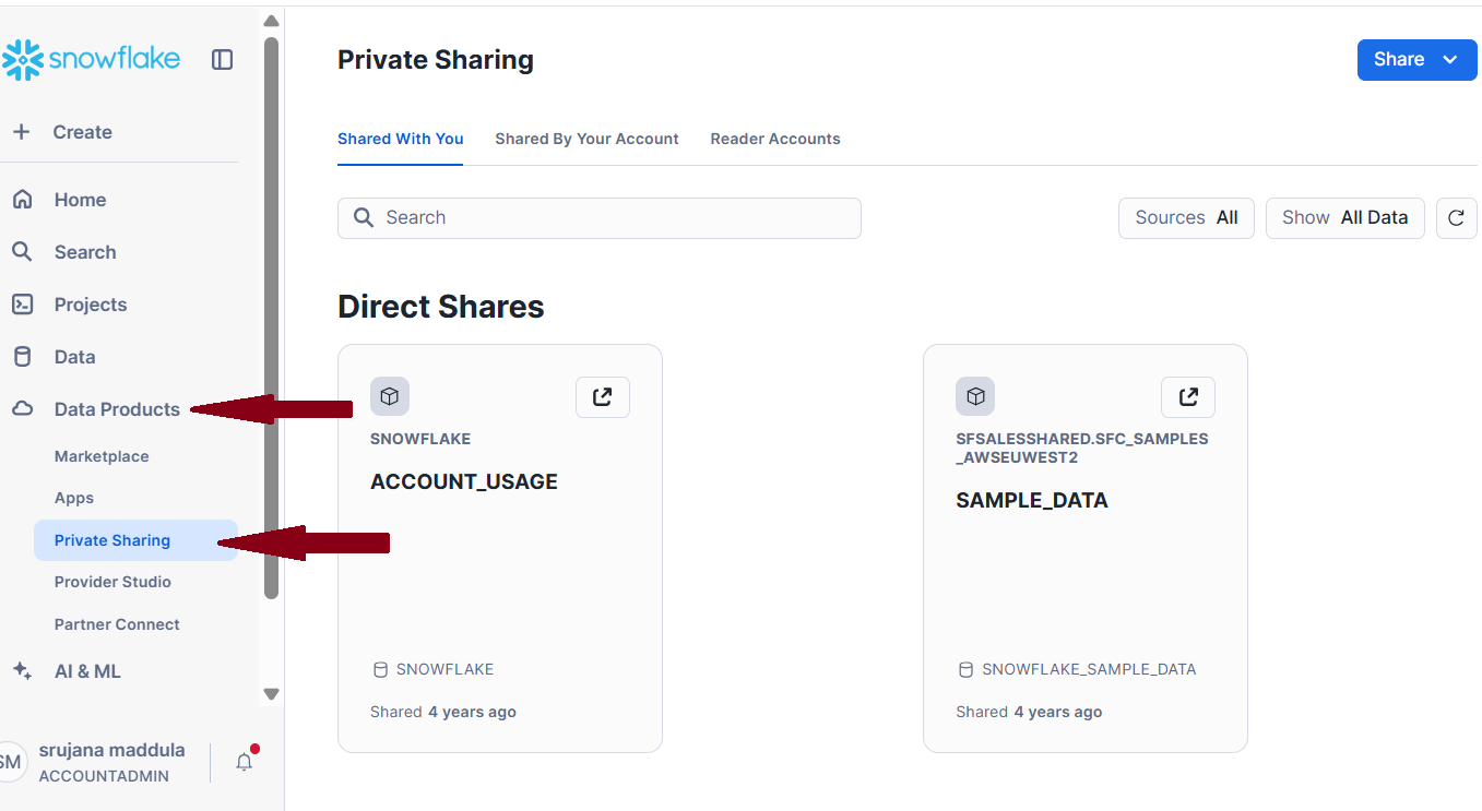 Enabling private sharing in Snowflake