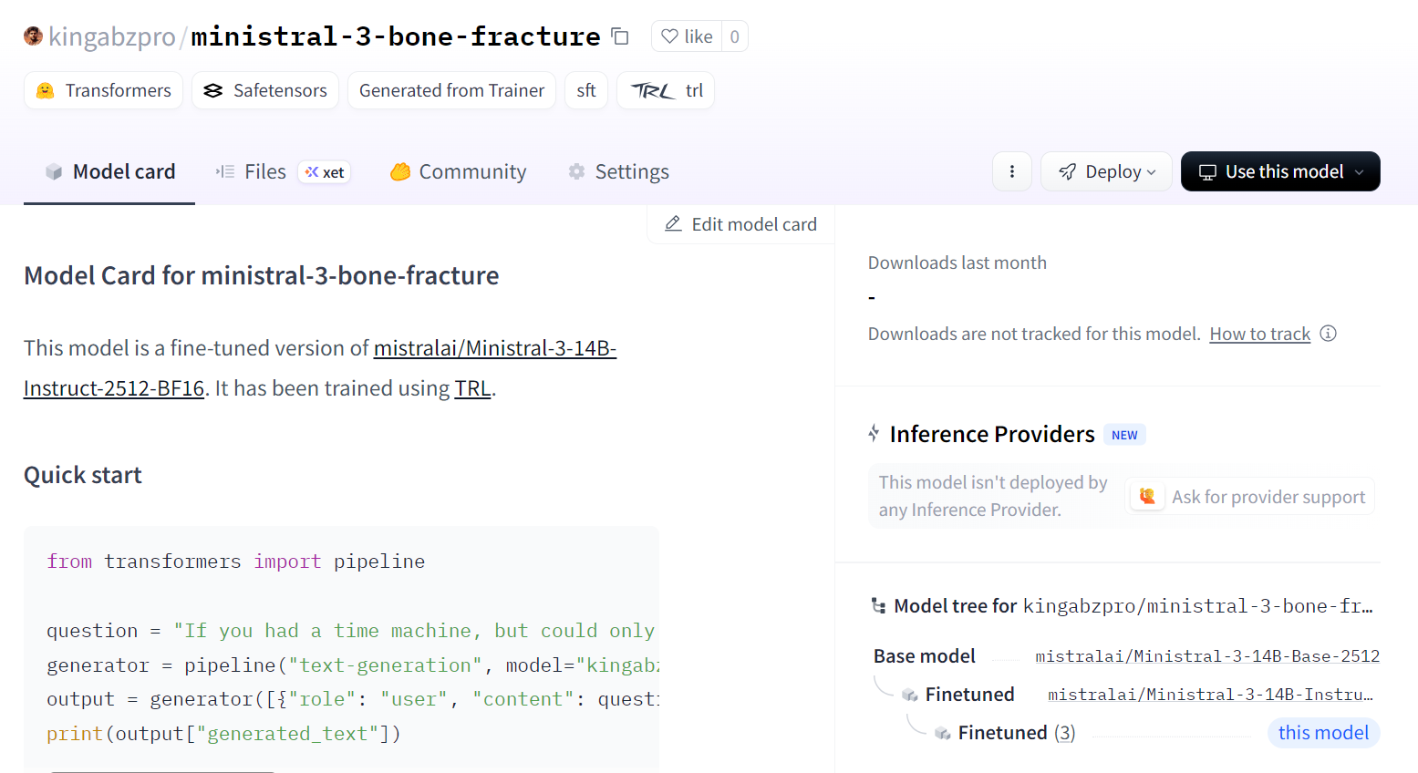 Modelo ajustado guardado en el centro Hugging Face.